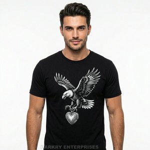 Camiseta Negra Personalizada para Hombre con Gráfico de Corazón de Águila, Camiseta Vintage con Ilustración, Camiseta de Algodón, Fabricante de Ropa Urbana - Product Image 1