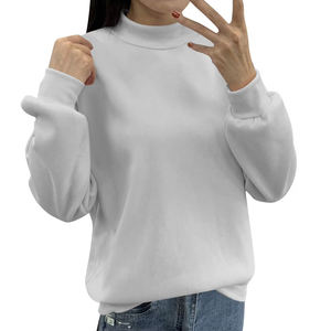 Meilleure Vente Sweat-shirts Unisexe en Molleton de Coton pour Femme, Coupe Oversize et Boxy, Col Montant, Couleur Crème Unie, Épaules Tombantes, Manches Longues, Style Streetwear - Product Image 4