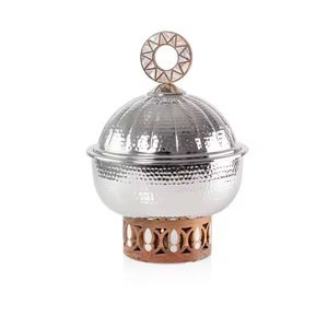 Pot à dattes blanc perforé moderne avec couvercle conique en laiton, bol de service de luxe pour le Ramadan, décoration de table islamique pour l'Aïd, boîte à bonbons - Product Image 2