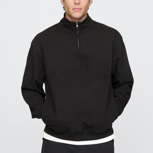 OEM New Design 100% Fleece Cotton <b>Men's</b> <b>Half</b> <b>Zip</b> Up Hoodies Solid Black Color Oversized Pullover <b>Zip</b> up Sweatshirts For Unisex - Product Image 3