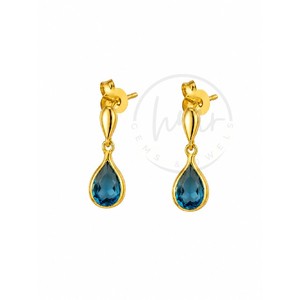 Luxury Gold Plated <b>Blue</b> Hydro Quartz Teardrop Drop <b>Earring</b> for Women Brass Bezel Set Dangle <b>Earrings</b> Fashion Jewelry Gift - Product Image 1