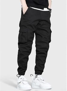 Pantalon cargo décontracté en toile pour homme, coupe ajustée |   Sac de randonnée écologique multi-poches, taille élastique avec cordon de serrage, anti-plis - Product Image 2