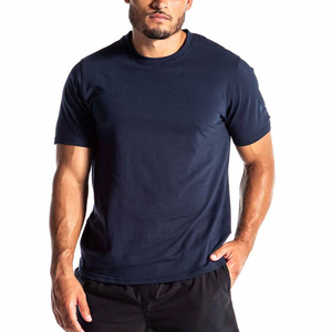 <b>Men's</b> Short Sleeve O-Neck Knitted Casual <b>T</b>-<b>Shirt</b> Slim Fit Solid Color <b>Navy</b> <b>Blue</b> Breathable Jersey Fabric 2027 - Product Image 1