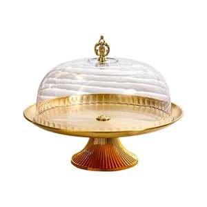 Gold Round <b>Cake</b> <b>Stand</b> with Glass Dome <b>Cover</b> 30cm Reusable Hand Wash Only - Product Image 6