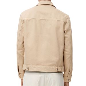 Chaquetas de mezclilla premium para hombre con cremallera y bolsillos, chaquetas de mezclilla de algodón de sarga caqui de manga larga con logotipo personalizado - Product Image 2