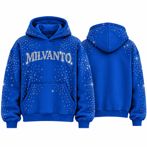 Sweat à capuche personnalisé bleu royal, poids lourd 450 GSM, avec strass, en molleton 100% coton de qualité supérieure, épaules tombantes, pour hommes et femmes - Product Image 1
