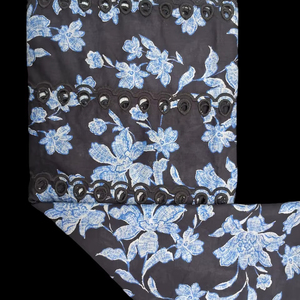 Factory Direct Premium <b>Navy</b> Blue Floral Cotton Fabric with <b>Navy</b> Blue Schiffli Eyelet Embroidery - Printed Botanical Design - Product Image 1