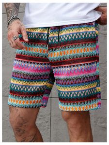 Shorts imprimés pour hommes, taille élastique avec cordon de serrage, pour la plage, l'été, les vacances, style tropical, coloré, léger, blanc, pour hommes, été, plage - Product Image 2