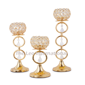 Ensemble de 3 bougeoirs en métal de forme ronde avec perles de cristal, design moderne et créatif, pour décoration de mariage - Product Image 1