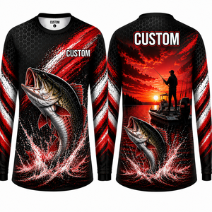 Camisa de pesca personalizada UPF 50 para hombre, anti UV, poliéster, protección solar, color rojo, para adultos. - Product Image 1