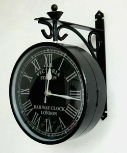 Vintage Double Sided Quartz Analog Wall Clock Railway Style Metal Hanging Silent Roman Numeral Decor for Living Room - Product Image 2