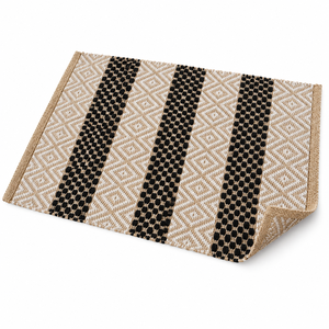 Natural Cotton <b>Black</b> Beige Woven Braided Bath <b>Mat</b> Geometric Textured Contemporary Bathroom Floor <b>Mat</b> Home Decor - Product Image 2