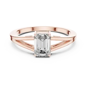 Emerald Cut Lab Grown Diamond Engagement <b>Ring</b> 1ct Four Prong Collet <b>Split</b> Shank Custom Gold Solitaire Jewelry Contemporary - Product Image 1