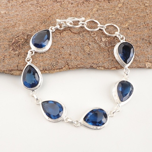 Pulsera de tenis de plata de ley 925 con topacio azul, latón, hecha a mano, corte de pera, estilo vintage, cadena con engaste de bisel, joyería de moda - Product Image 4