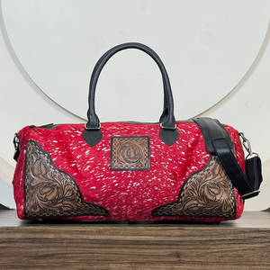 Western Design Hair on Metallic Cowhide Tooled <b>Leather</b> Travel <b>Duffel</b> <b>Bags</b> High Quality Large Capacity Travel Weekender <b>Bag</b> - Product Image 2