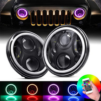 Lampu Depan LED TCYATO 7 Inci untuk Mobil, Lampu Sein RGB Putih/Kuning, 4 Beads 6 Beads Lampu Off-Road 7 Warna, Lampu LED Motor