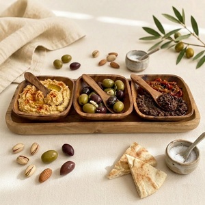 Ensemble de bols à condiments en bois d'acacia naturel fait main avec cuillères de service et plateau rectangulaire, vaisselle écologique - Product Image 2