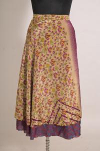 Falda Cruzada de Seda Hecha a Mano para Mujer, Estampado Floral Vintage, Cintura Media, Estilo Bohemio Informal - Product Image 1