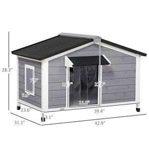 Cuccia per Cani da Esterno Stile Cabina in Legno di Abete Grigio con Tetto Apribile e Finestre Inferiori Rimovibili, Tende e Coperture per Piedi Incluse - Product Image 3