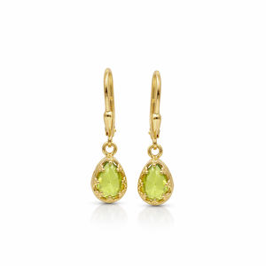 Pendientes de Plata de Ley 925 con Peridoto en Forma de Pera, Bañados en Oro, con Cierre Seguro, Diseño de Gema Colgante - Product Image 3