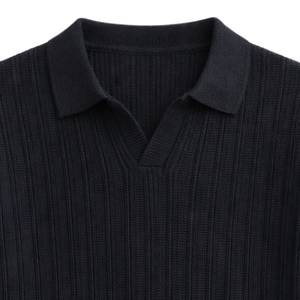 Polo en maille pointelle noire pour homme, manches courtes, 100 % coton, coupe ajustée, décontracté, respirant, haut de mode estival pour la vente en gros et l'OEM - Product Image 5