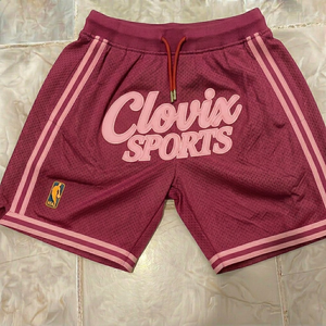 กางเกงบาสเก็ตบอลสีแดงเลือดนกสำหรับผู้ชาย Clovix พร้อมแถบข้างสีชมพู ระบายอากาศได้ดี ผลิตจากโพลีเอสเตอร์ เอวแบบมีเชือกผูก สไตล์สปอร์ต - Product Image 1