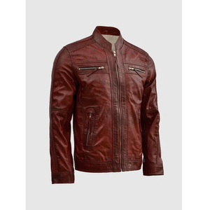 Chaqueta de Motociclista para Hombre, Estilo Urbano, Piel de Oveja, con Ribete de Piel, Cuello Camisero, Cierre de Cremallera, Colores Personalizados, para Invierno - Product Image 3