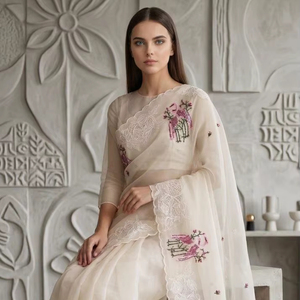 Sari Prayosha de Organza Cristalina para Mujer, Largo hasta el Suelo, de Secado Rápido, con Materiales Reciclados, para Bodas, Fiestas de Graduación, Ajuste Regular - Product Image 1