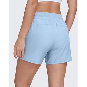 Trendy Light Blue Unisex running shorts Quick Dry polyester gym shorts with secure zipper pocket <b>drawstring</b> - Product Image 2