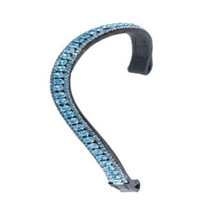 Diadema de cuero para caballo con cristales azules de lujo, diamantes de imitación y cadena negra en forma de onda, disponible en todos los tamaños, formas y colores. - Product Image 1