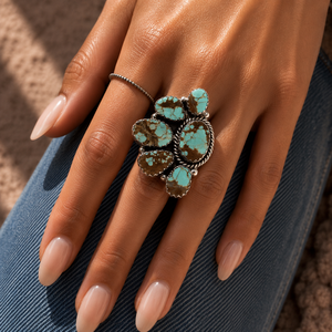 Bague en argent turquoise Mine 8, faite à la main, style bohème du Sud-Ouest, bijoux pour femmes, bague turquoise tendance, cadeau bijoux - Product Image 5