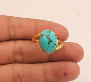 Anillo de Boda Clásico para Mujer, Turquesa, Plata de Ley 925, Chapado en Oro de 18k, Gema Ovalada, Banda Dividida, Venta al Por Mayor - Product Image 3
