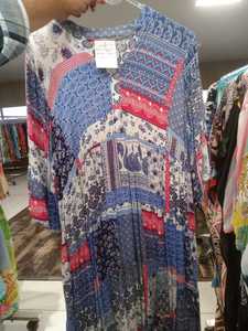 Bohemian Casual Patchwork Printed Cotton Regular Kurti Mixed Print <b>Long</b> Sleeve V-Neck Summer Resort Wear Stretchable <b>Dress</b> - Product Image 3