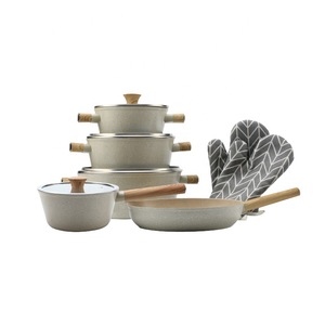 Ensemble de batterie de cuisine moderne antiadhésive avec poêles à frire profondes, casseroles, marmites et couvercles en verre assortis, en marbre durable - Product Image 1