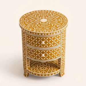 Wholesale Bone Inlay <b>yellow</b> Diamond lattice pattern <b>Bedside</b> <b>Table</b> 2 Drawers Modern Design Living Room Bedroom Use Home Furniture - Product Image 3