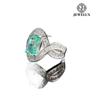 Jewelux Women's 925 <b>Silver</b> <b>Emerald</b> Cut Cocktail <b>Ring</b> Rhodium Plated Luxury Geometric Design Pave Setting Engagement <b>Ring</b> - Product Image 1
