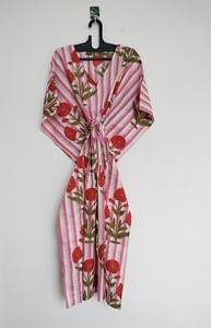 Robe Kaftan Vintage pour Femme, Imprimé Floral Jungle, Dentelle, Col en V, Manches 3/4, Longueur Genou, Coupe A-Line, Oversize, 100% Coton, Style Bohème Plage - Product Image 5