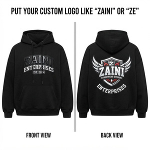 <b>Mens</b> Premium 350 GSM 100% Cotton <b>Fleece</b> Oversized Pullover Hoodie Custom Embroidered Applique Logo <b>Black</b> Eco-Friendly - Product Image 1