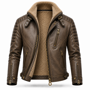 Veste en cuir enduit de toile de luxe pour homme, chaude, respirante, écologique, zippée, style motard, décontractée, tendance, personnalisable - Product Image 5