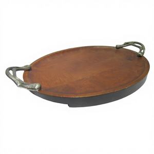Bandeja Redonda de Madera de Mango con Asas de Metal – Bandeja de Cocina y Té Ecológica y Duradera de Tamaño Personalizado para Uso Doméstico - Product Image 1