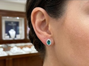 Natural Emerald Oval Cut Flower <b>Stud</b> Earrings Women's 925 Sterling <b>Silver</b> Claw Setting Elegant Classic Wedding Jewelry 1-2 Gram - Product Image 3