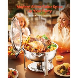 Set di 4 Chafing Dish in Acciaio Inox da 5 Qt con 4 Pentole Grandi e Coperchio in Vetro per Catering con Controllo Manuale della Temperatura - Product Image 2