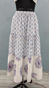 Ethnic <b>Women's</b> Long <b>Maxi</b> <b>Skirt</b> Hand Block Print Floral Cotton Casual Style Elastic Breathable Sustainable-Handmade Nonwoven - Product Image 3