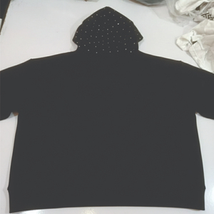 Men's Black <b>Collarless</b> Hoodie Full Sleeve Rhinestone Dot Print Casual Windproof Knitted <b>Shirt</b> Autumn Wear - Product Image 6