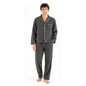 Conjunto de pijama informal a rayas para hombre, ropa de dormir con botones y manga larga, ropa de dormir cálida para invierno, pantalones a juego, color gris oscuro - Product Image 1