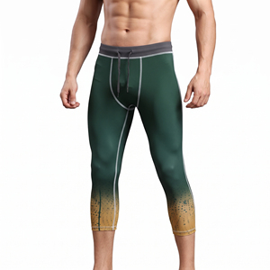 Leggings de yoga 3/4 pour hommes imprimés par sublimation, taille à cordon, en Spandex et Polyester, compression, séchage rapide, pour l'entraînement - Product Image 2