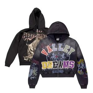 Sudadera con capucha para hombre, personalizada, de diseñador, con estampado en relieve, lavada, oversize, deportiva, con cremallera - Product Image 1