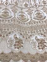 Tissu en Chiffon Brodé de Perles Premium 100% Polyester Écologique Respirant avec Sequins et Motifs Floraux pour Robe de Mariée et de Soirée