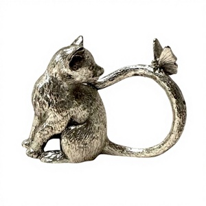 Premium Quality Luxury Decorative Metal <b>Cat</b> Table Centerpiece Napkin <b>Ring</b> For Home Table Decoration Antique Finish - Product Image 1