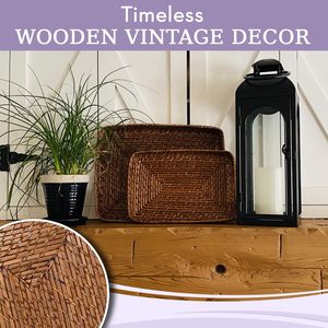 Hand-Woven Rattan Serving Tray <b>Rectangle</b> with Handles Natural Wicker High Wall Basket for Breakfast Snacks Tea <b>Coffee</b> Tab - Product Image 3